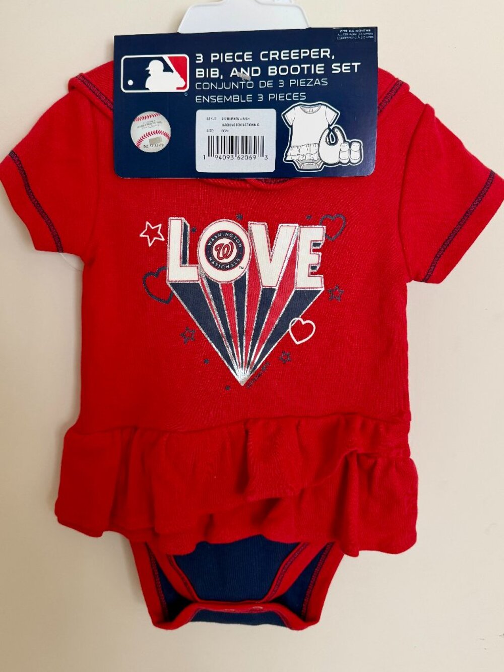 MLB Washington Nationals Infant Girl Outfit Set Bodysuit Bib Booties 3-6M NWT